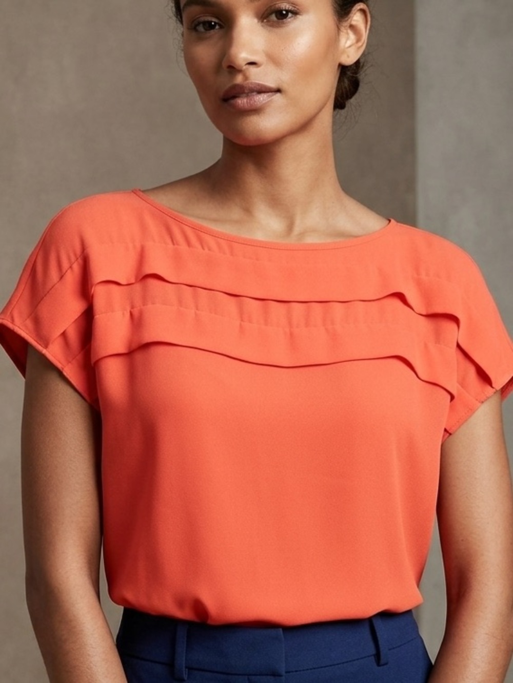Banana Republic Coral Ruffle-Front Short Sleeve Blouse